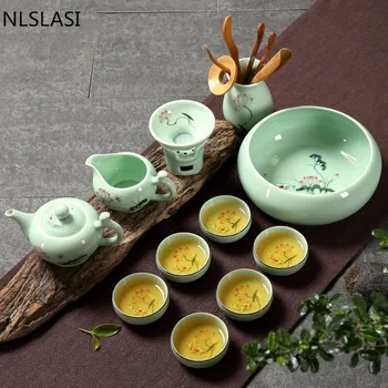 Celadon Lepe Keramične Čaj Nastavite Grelniki Vode Čaj Skodelico Porcelana Kitajski Čaj Nastavite Drinkware Potovanja Prenosni Teaware Najboljših Daril