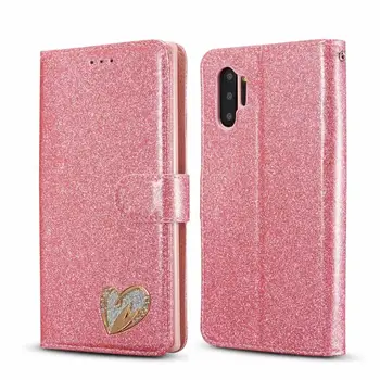 Bleščice Nosorogovo 3D Ljubezen Srce PU Usnja Flip Primeru Telefon za Samsung Note 20 S20 Ultra Opomba 10 Plus S10 Plus S10e Opomba 9 S9