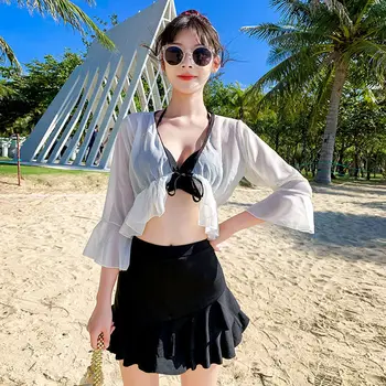 2021 Novi Korejski Seksi Bikini Določa Kopalke Tri Dele Gor Biquini Kopalke Ženske Plaži Kopalke Trdna Swimskirt