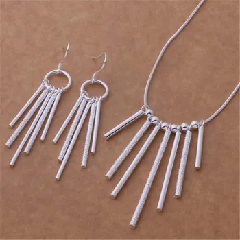 Novi posebni s159 visoke kakovosti srebrne barve nakit čare trend lepe Ženske klasična preprosta ogrlica, uhani nakit Set