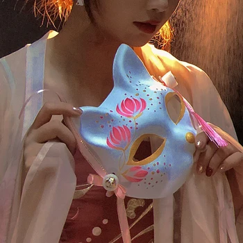 Roza Fox Masko Japonski Cosplay Masko Anime Kabuki Kitsune Maske Stranka Rekviziti Polovico Obraza Mačka Maske Maškarada Rave Festival Cosplay