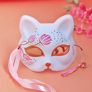 Roza Fox Masko Japonski Cosplay Masko Anime Kabuki Kitsune Maske Stranka Rekviziti Polovico Obraza Mačka Maske Maškarada Rave Festival Cosplay