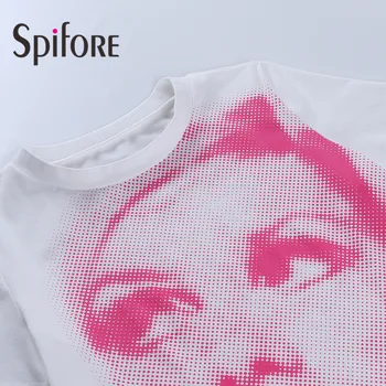 Spifore Y2K Tie Dye Srajce 2021 Poletje Portret Tiskanja Hip Hop Povzetek T-Shirt Moda Tulec O Vratu Priložnostne Ženske Tees Vrhovi