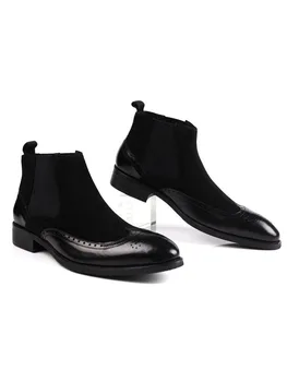 Moški Chelsea Čevlji Ročno Pravega Usnja Gleženj Škornji Ročno Visoki Vrh Elastična Obleko Čevlje Rjava Črna Osnovne Škornji Za Moške G62