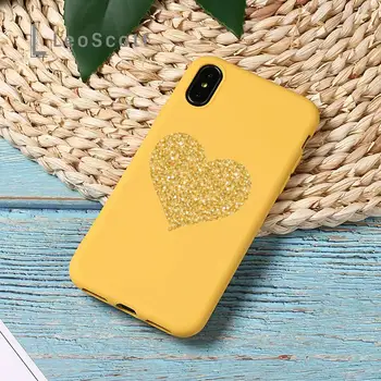 Zlati listi cvet ljubezni leopard tiskanja Telefon Primeru Rumene Candy Barve za iPhone 11 12 mini pro XS MAX 8 7 6 6S Plus X SE 2020 XR