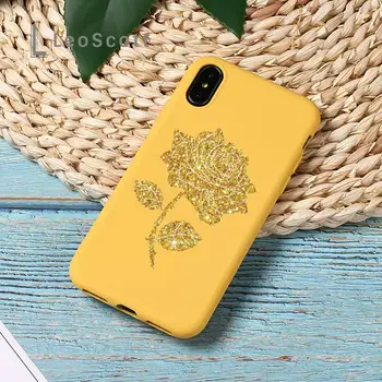 Zlati listi cvet ljubezni leopard tiskanja Telefon Primeru Rumene Candy Barve za iPhone 11 12 mini pro XS MAX 8 7 6 6S Plus X SE 2020 XR