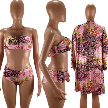 Kopalke Ženske +pokrov Ups za Kopalke Debelo Predmeti Sklop 3 Kos Obleke Seksi Tiskanja Beach Slog Kratke Obleke Dropshipping