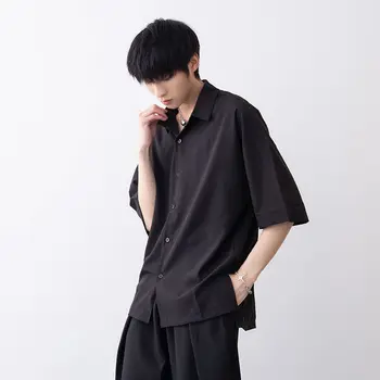 Črno Majico s Kratkimi rokavi Moški Japonski Modni Svoboden Priložnostne Barva Pet-točka Rokav Lep Hladno Poletje Rokavi Moški