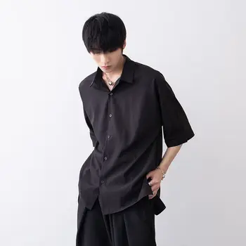 Črno Majico s Kratkimi rokavi Moški Japonski Modni Svoboden Priložnostne Barva Pet-točka Rokav Lep Hladno Poletje Rokavi Moški