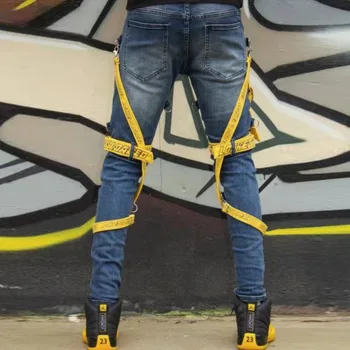 Hip Hop Design Modra blagovne Znamke Suh Raztrgala Luknjo Jeans Za Moške Suh 2021 Moda Stiski Moto Kolo Letnik