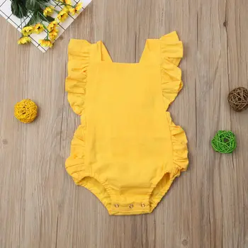 Newborn Baby Dekle Ogrlicom Barva brez Rokavov Backless Romper Jumpsuit Obleko Sunsuit Baby Poletnih Oblačil 0-24M