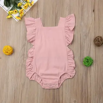 Newborn Baby Dekle Ogrlicom Barva brez Rokavov Backless Romper Jumpsuit Obleko Sunsuit Baby Poletnih Oblačil 0-24M