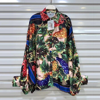 CHICEVER Priložnostne Tisk Majice Za Ženske River Batwing Dolg Rokav Svoboden Prevelik Hit Barvi Bluze Ženska Oblačila 2021 Moda