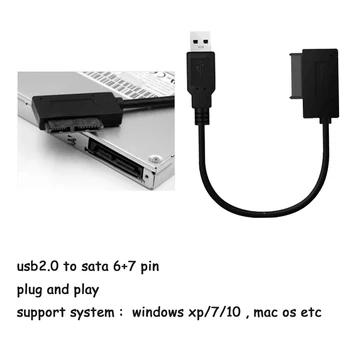 Grwibeou Mini Nova USB 2.0 Sata II 7+6 13Pin Adapter Pretvornik Za Laptop, DVD/CD-ROM-Slimline Pogon USB2.0 Sata Kabel