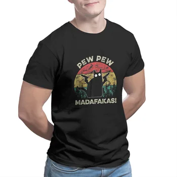Mačka Letnik PewPew Madafakas Cat Crazy Pew T-Shirt Tiskanje trgovina Oblačila Punk Gotike Rdeče Kratek Rokav Anime Kawaii 11374