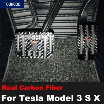 Pravi Ogljikovih Vlaken Avto Plin Plin Stop Pedal Pad Kritje za Tesla Model S 3 X Avto Styling Sprememba Dodatki