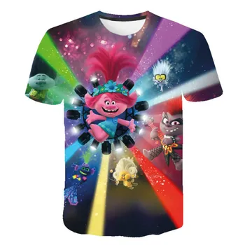 Baby Girl T-shirt Troll Movie World Tour Enotno Dve 3D Lepe Slike Fant Obleke Ulica Tees Fant Vrhovi