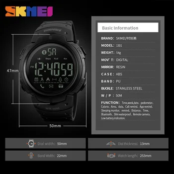 5pcs/veliko SKEMI Moda Smart Digitalni Watch Za Moške Bluetooth Elektronski ročno uro Nepremočljiva Relogio Masculino 1301