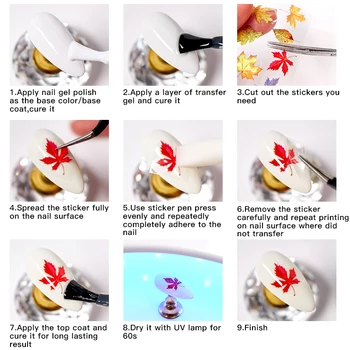 10pcs/set Listi odpadejo Nail Art Folije Javor Cvet Nalepke za Nohte 3D Samolepilne Nalepke za Nohte Obloge Akril Set za Manikiranje Dekor