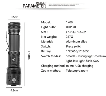 2021 Najnovejši xhp70 LED Svetilka Zoomable USB Polnilna Moč Zaslon Super Svetla XHP50 Baklo 18650 26650 Sončeve Svetlobe