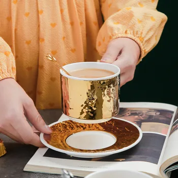 Evropsko razkošje zlato in srebro reliefni keramično skodelico kave in krožnik urad za gospodinjstvo mleka dišeči čaj