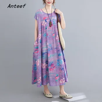 Kratek rokav bombaž letnik cvetlični obleke za ženske priložnostne svoboden dolgo poletno obleko elegantna oblačila 2021 sundress