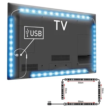 LED TV Trak Svetlobe, USB Napajanje 5050RGB 44Keys TV Osvetlitev ozadja 1 Do 4 0,5 M Trak, Vodotesen 30LED/M dnevna soba Dekoracijo