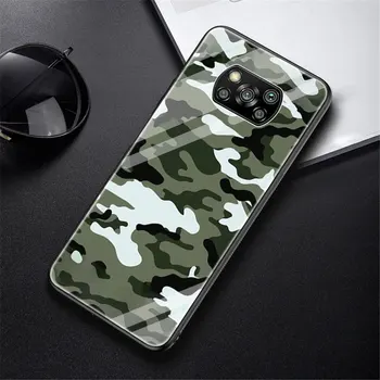 Prikrivanje Camo Vojaške Vojske, Kaljeno Steklo Primeru Telefon Za Xiaomi Mi 11 Ultra 11i 9T 10T Lite 5G Opomba 10 Pro Poco X3 NFC Pokrov