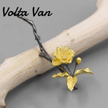 Volta Van 925 Sterling Srebro Ženske Broška 2021 Novo Elegantno Letnik Fine Nakit Begonia Cvetje Obletnico Srebrna Broške