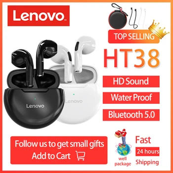 Lenovo HT38 TWS Slušalke Bluetooth Brezžične Slušalke Šport V uho Čepkov z Mikrofonom Gaming Slušalke za Pametni telefon Nove