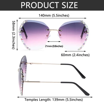 Retro Rimless sončna Očala za Ženske Modni Diamant Kvadratnih sončna Očala Prevelik Gradient Očala za Sonce Poleti Odtenki UV400 Očala