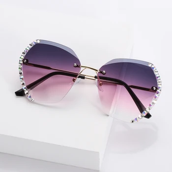 Retro Rimless sončna Očala za Ženske Modni Diamant Kvadratnih sončna Očala Prevelik Gradient Očala za Sonce Poleti Odtenki UV400 Očala
