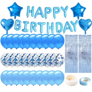 Modra Happy Birthday Pismo Folijo Latex Baloni Stranka Dekoracijo Baby Boy 1. Prva 1 2 3 4 5 6 7 8 9 Let Bonitete Zavese