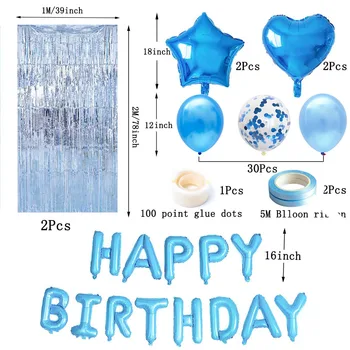 Modra Happy Birthday Pismo Folijo Latex Baloni Stranka Dekoracijo Baby Boy 1. Prva 1 2 3 4 5 6 7 8 9 Let Bonitete Zavese