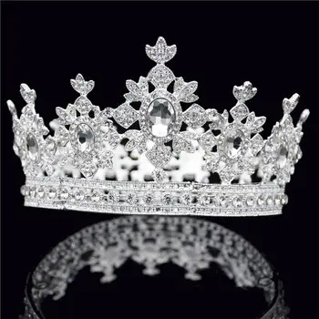 Poročne Krono za Kraljica Kralj Tiara Diadem Modra Kristal Tiaras in Krone Nevesta Headdress Poroko Lase, Nakit, Dodatki