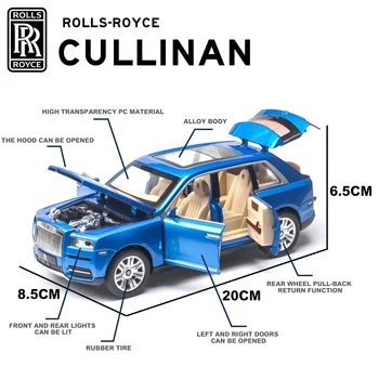 1:24 Rolls Royce Cullinan Zlitine Modela Avtomobila Velikosti Simulacije SUV Kovinski Avto Model Svetlobe, Zvoka, Potegnite Nazaj Obsega Avto Miniatur Avto