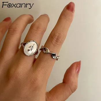 Foxanry 925 Sterling Srebro Udejstvovanje Obroči za Ženske Parov Modne Preprosto Nepravilna Vzorec Geometrijske Stranka Nakit Darila