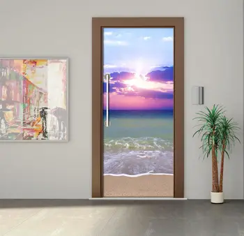Vijolična Žareče Na Plaži 3D Stenskih slikah, Zidana Stenske Nalepke Vrata Nalepke Ozadje Decals Doma Dekoracijo July0148