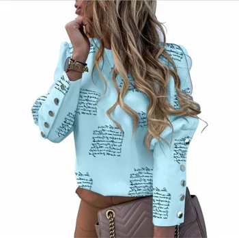 11 Barv Ženske Bluze Majica Vrhovi Gumbi za Delo Obrabe Dolg Rokav O-vratu Natisnjeni Plus Velikost Priložnostne Ženske Tops S-5XL Blusa Mujer