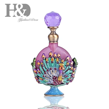 H&D 8ml Kositrni Pav Figur Stekleničke Parfuma Srca Oblikovan Nakit, Motnega, Vijolično Mini Dišeči Vonj Posodo Damo Dar,