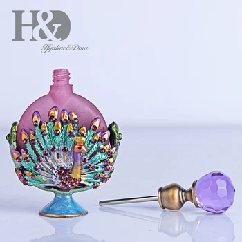 H&D 8ml Kositrni Pav Figur Stekleničke Parfuma Srca Oblikovan Nakit, Motnega, Vijolično Mini Dišeči Vonj Posodo Damo Dar,