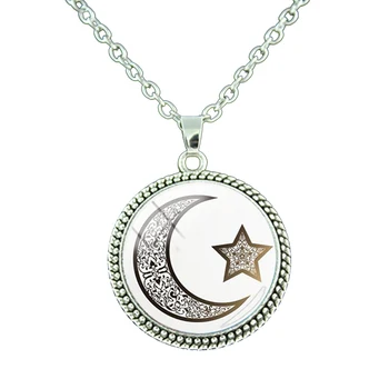 Muslimanski Islamske Hajj Umrah ogrlico, obesek, Steklena kupola Luna zvezde obesek Krog Obesek za Ženske ogrlica Darilo Nakit NT441