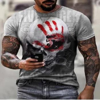 2021 nova moška T-shirt priložnostne krog vratu kratka sleeved lobanje high-definition tiskanje Harajuku hip-hop svoboden bombaž vrh