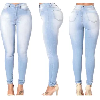 Ženske Jeans Visoko Pasu Stretch Skinny Jeans Hlače 2021 Poletje Modra Retro Oprati Elastična Zadrgo Slim Svinčnik Hlače #T2G