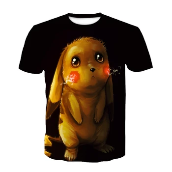 Janpan Anime Pikachu T-shirt Pokemon Kratek Rokav Risank Anime harajuku 3D T-shirt Za Otroke Fantje Tiskanja Hip Hop Unisex Oblačila