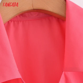 Tangada Ženske Retro Hotpink Bombaž Kratka Bluza Majica z Salsh Kratek Rokav 2021 Elegantna Ženska Majica Vrhovi 3W155
