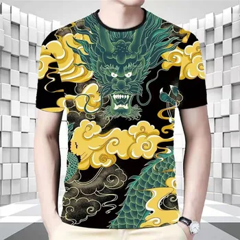 Poletje Plima blagovno Znamko Moške Priložnostne Krog Vratu Kratek Rokav Mladih In srednjih let Kitajski Slog 3D Tiskanje Ledu Svile T-shirt Moda