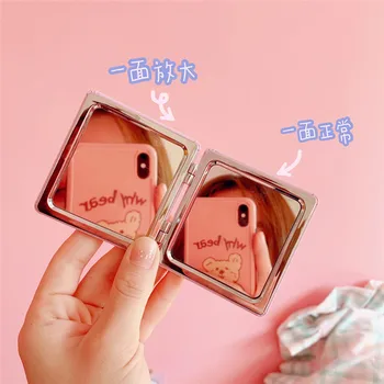 Luštna Dekleta Mini Ins Ličila Ogledalo Korejski Kawaii Nosi Pes, Risanka Zložljiv Kompakten Kozmetični Potovanja Žep Prenosni Ogledala