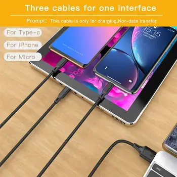 3 V 1 Hitro Kabel za Mobilni Telefon Hitro Polnilnik, Mikro USB Kabel Tip C Android Polnilnik, Kabel za IPhone Tri Podatkov Zaračuna Kabel