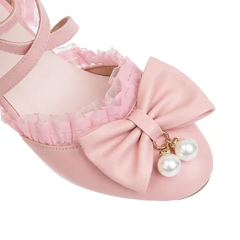 Stranka slog krog toe poletne sandale, ki modne beaded čipke bowknot belt sponke bela, roza, črna, srednje z ženskimi čevlji velika velikost